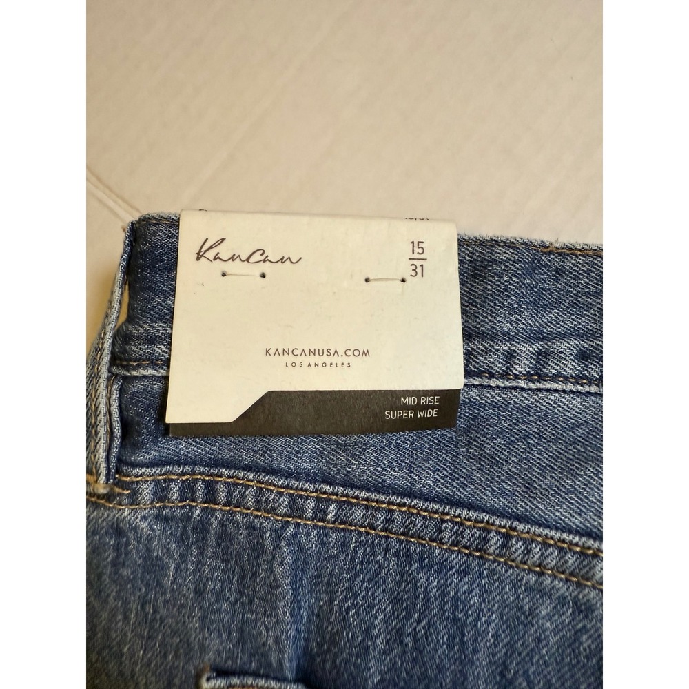 KanCan Jocy Mid Rise Super Wide Leg Jeans Medium Wash Blue Cotton Size 15/31 - Picture 4 of 8